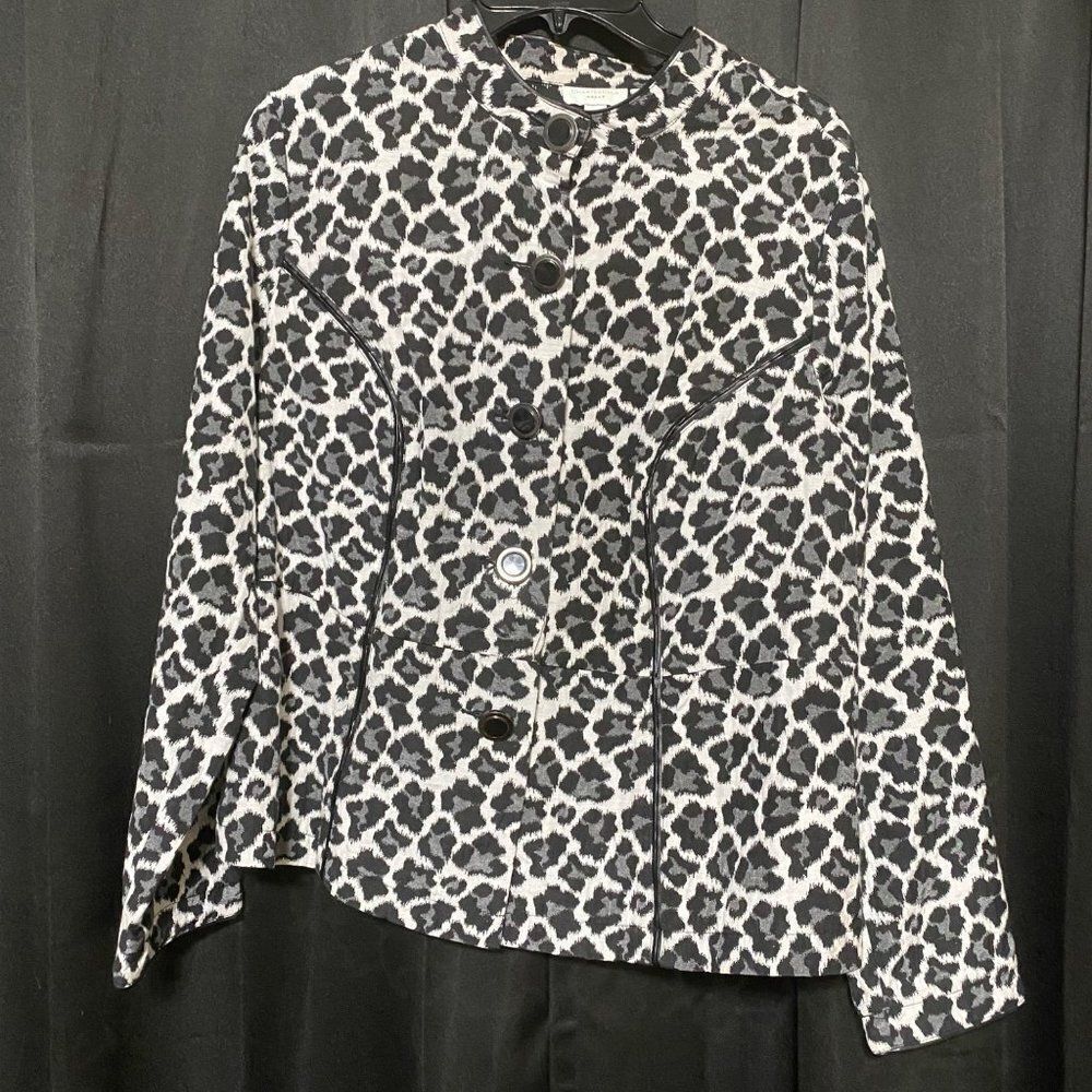Charter Club Women's Jacket 1X Collarless Button Up Cheetah Leopard Lightweight,